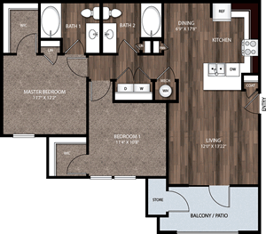 B1 - Two Bedroom / Two Bath 963 Sq. Ft.*